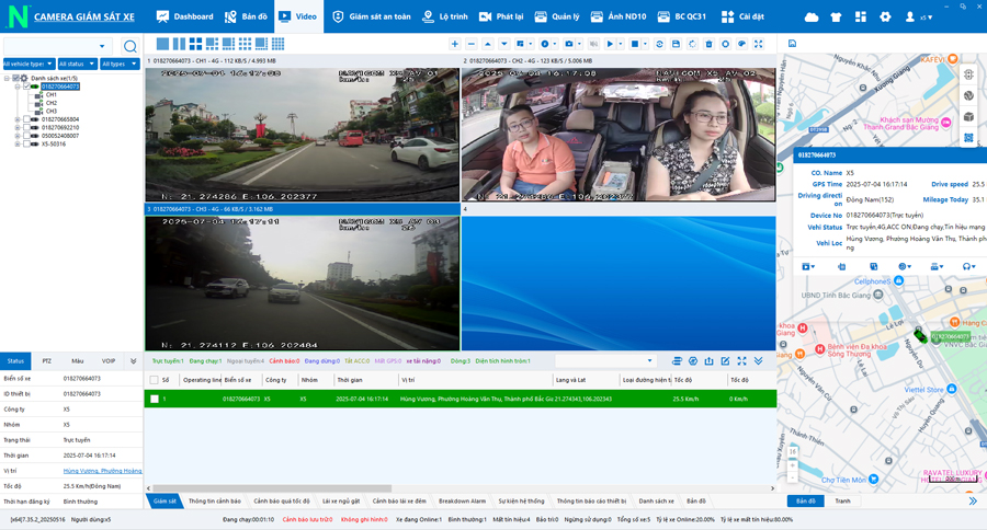 Camera hành trình trước trong và sau xe Navicom X5-3CH 4G GPS giám sát video từ xa