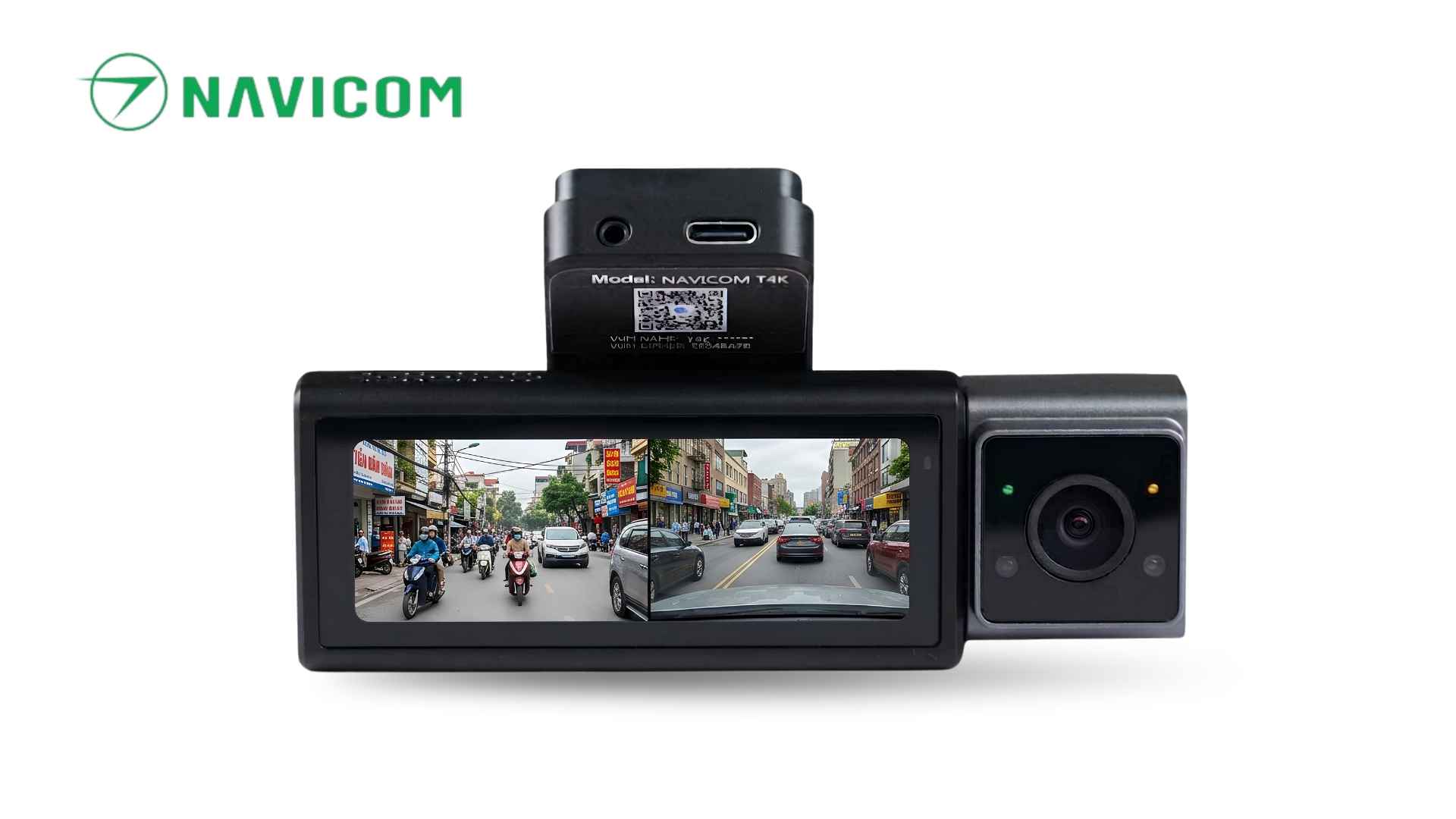Camera hành trình 4K ghi hình 3 kênh trước - trong cabin - sau xe: NAVICOM T4K