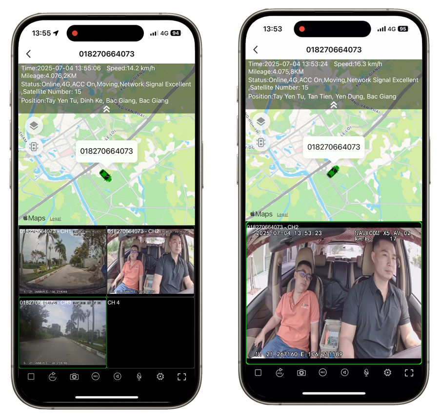 Camera hành trình trước trong và sau xe Navicom X5-3CH 4G GPS giám sát video từ xa